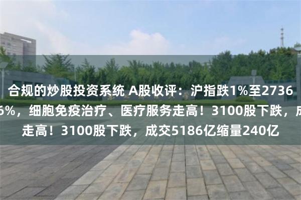 合规的炒股投资系统 A股收评：沪指跌1%至2736点创指尾盘翻红涨0.06%，细胞免疫治疗、医疗服务走高！3100股下跌，成交5186亿缩量240亿